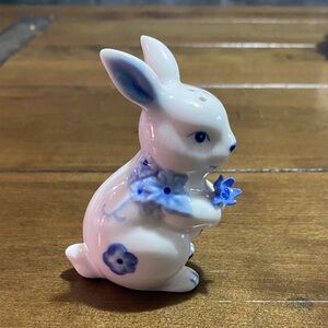 Single Blue and White Ceramic Bunny salt or pepper shaker